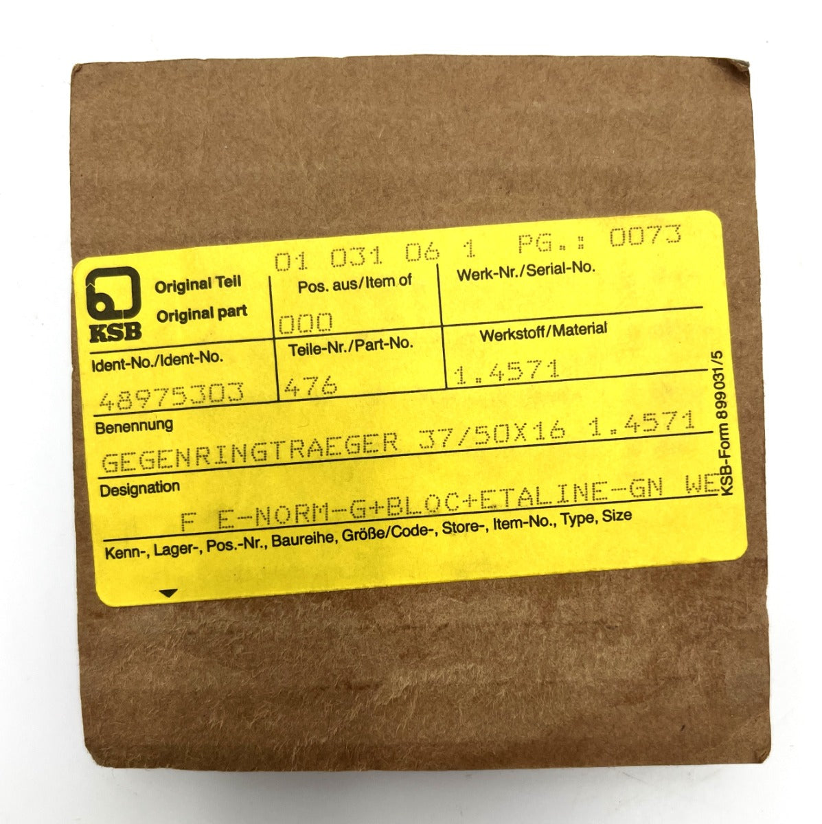 KSB Gegenringträger  37/50x16 48975303 F E-NORM-G+BLOC+ETALINE-GN WE  S12/191