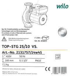 Wilo TOP-STG 25/1-10 Solarpumpe 3×400V Umwälzpumpe Heizungspumpe 180mm  P23/12
