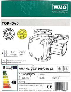 Wilo TOP-D 40 Umwälzpumpe 3x400V Heizungspumpe 220mm PN6/10 P12/428