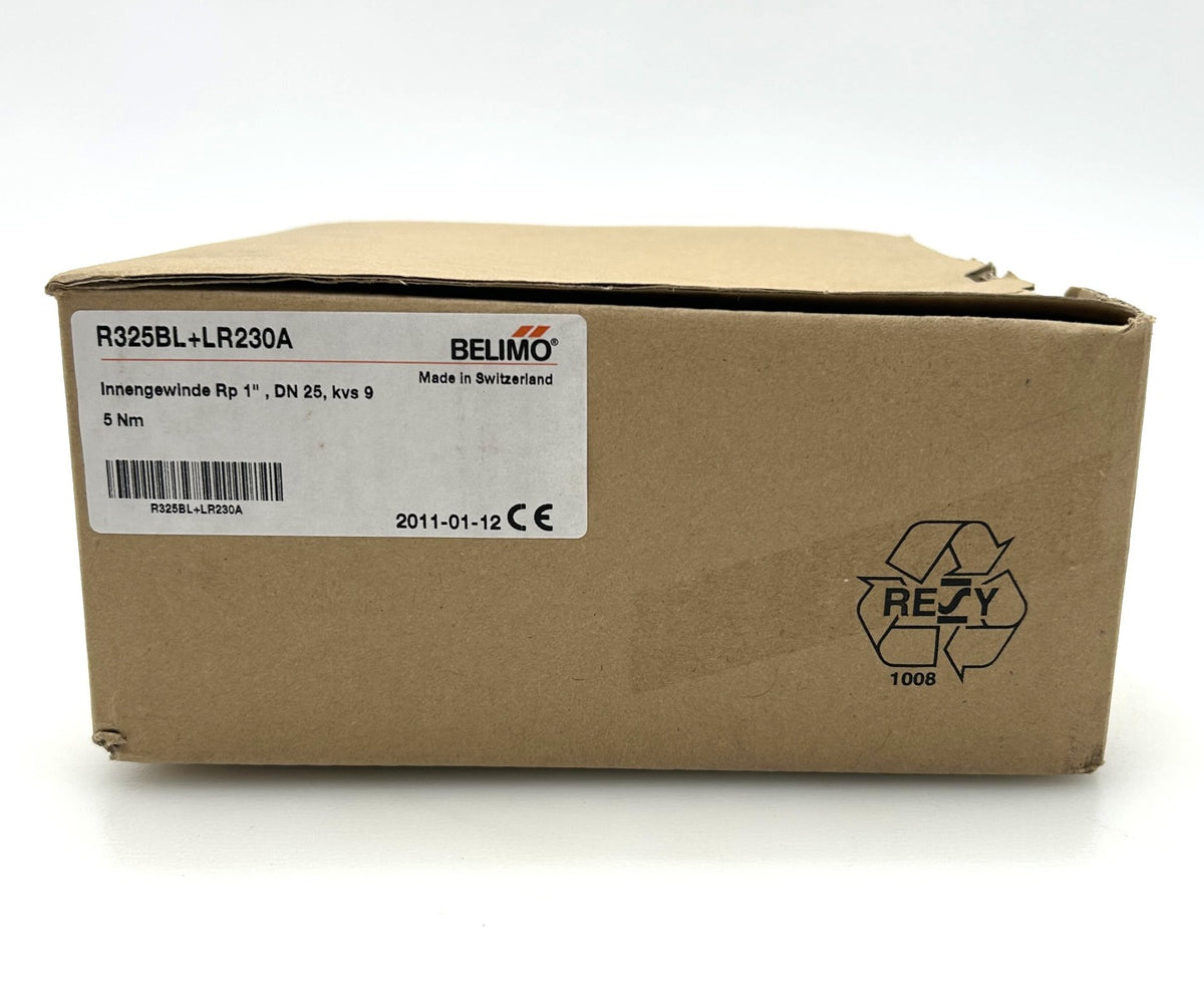 Belimo R325BL 3-Wege-Kugelhahn mit Innengewinde & LR230A Drehantrieb, 5 Nm, AC 100–240 V, Auf-Zu K18/443