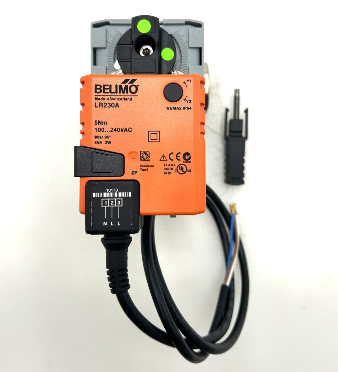 Belimo R325BL 3-Wege-Kugelhahn mit Innengewinde & LR230A Drehantrieb, 5 Nm, AC 100–240 V, Auf-Zu K18/443