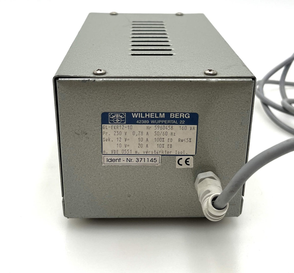 Wilhelm Berg GL-EKR12-10 Transformator 230V auf 12V / 10V 160VA VDE Trafo T9/345