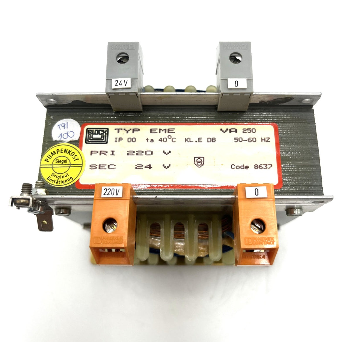 Block Typ EME Transformator Trafo 220 V - 24 V 250 VA   T9/100
