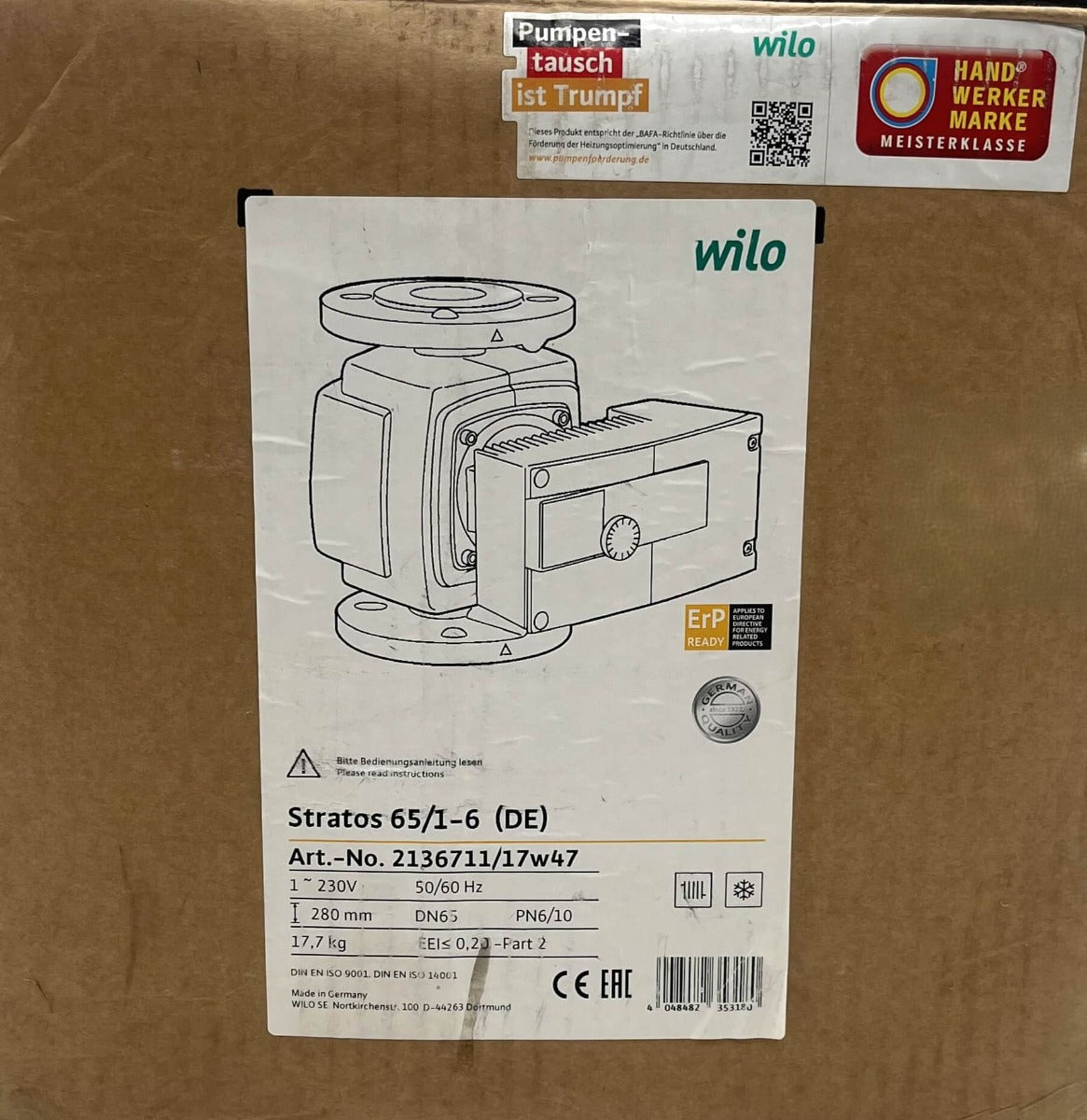 Wilo Stratos 65/1-6 (DE) Heizungspumpe 1x230V Energiesparpumpe 280mm P25/52