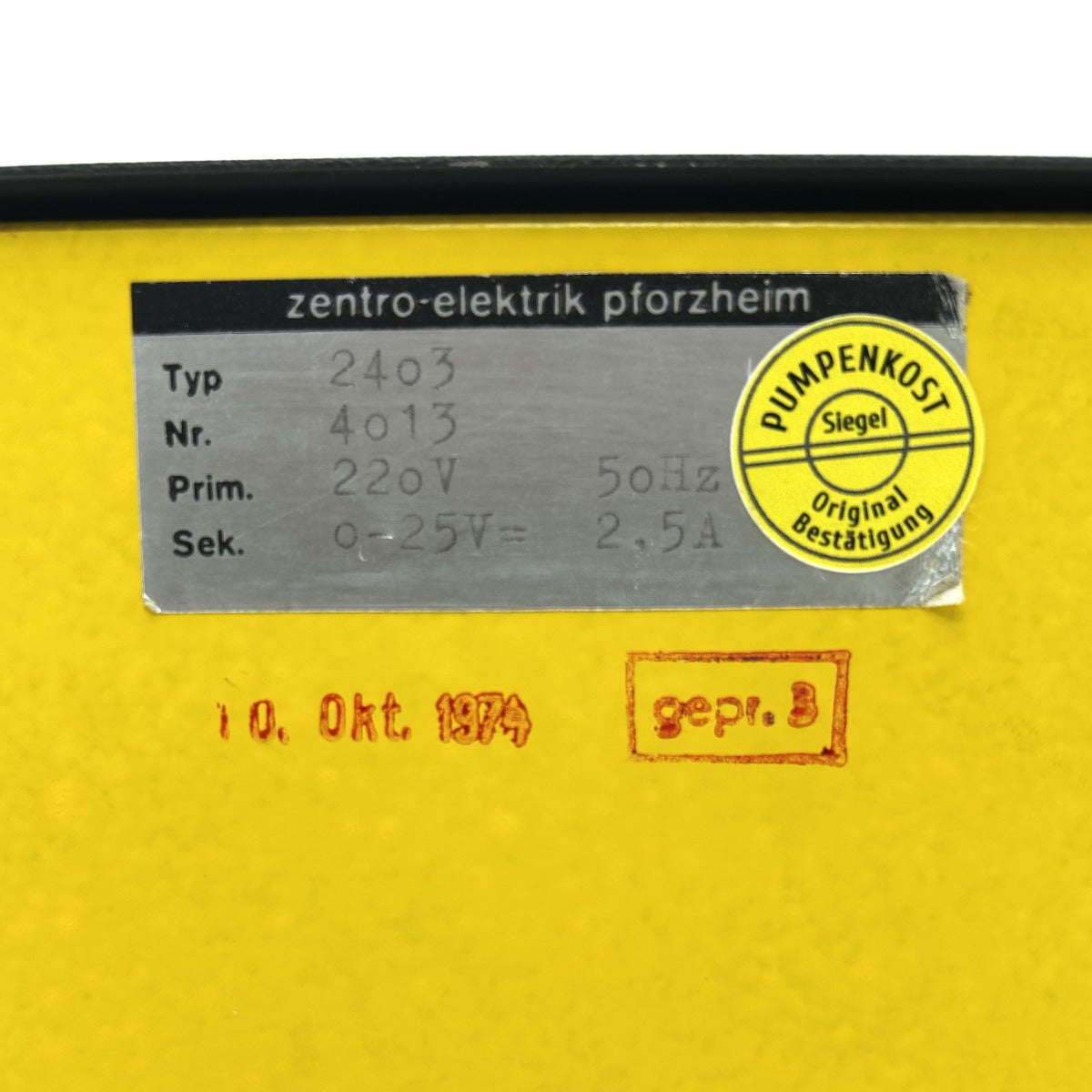 Zentro Trafo Typ 2403 Nr.4013 pri. 220V sec. 0-25V  DC Stromversorgung T9/1065