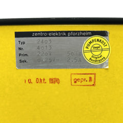 Zentro Trafo Typ 2403 Nr.4013 pri. 220V sec. 0-25V  DC Stromversorgung T9/1065