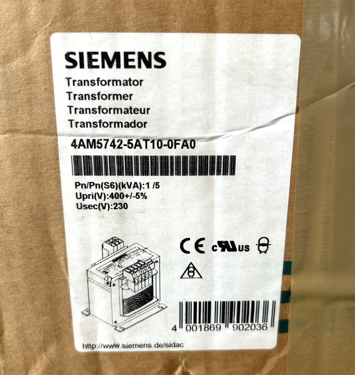Transformator 400/230V 1 KVA SIEMENS 4AM5742-5AT10-0FA0  T9/119