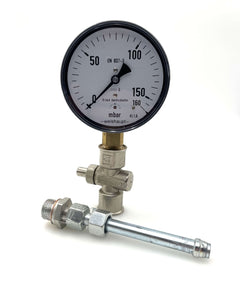 Weishaupt Druckmanometer 160 mbar mit Manometerhahn & Adapterstück – EN 837-3 | S10/26