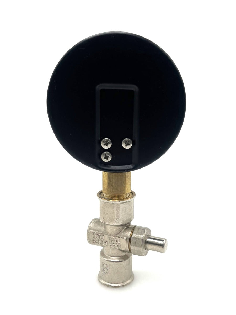 Weishaupt Druckmanometer 160 mbar mit Manometerhahn & Adapterstück – EN 837-3