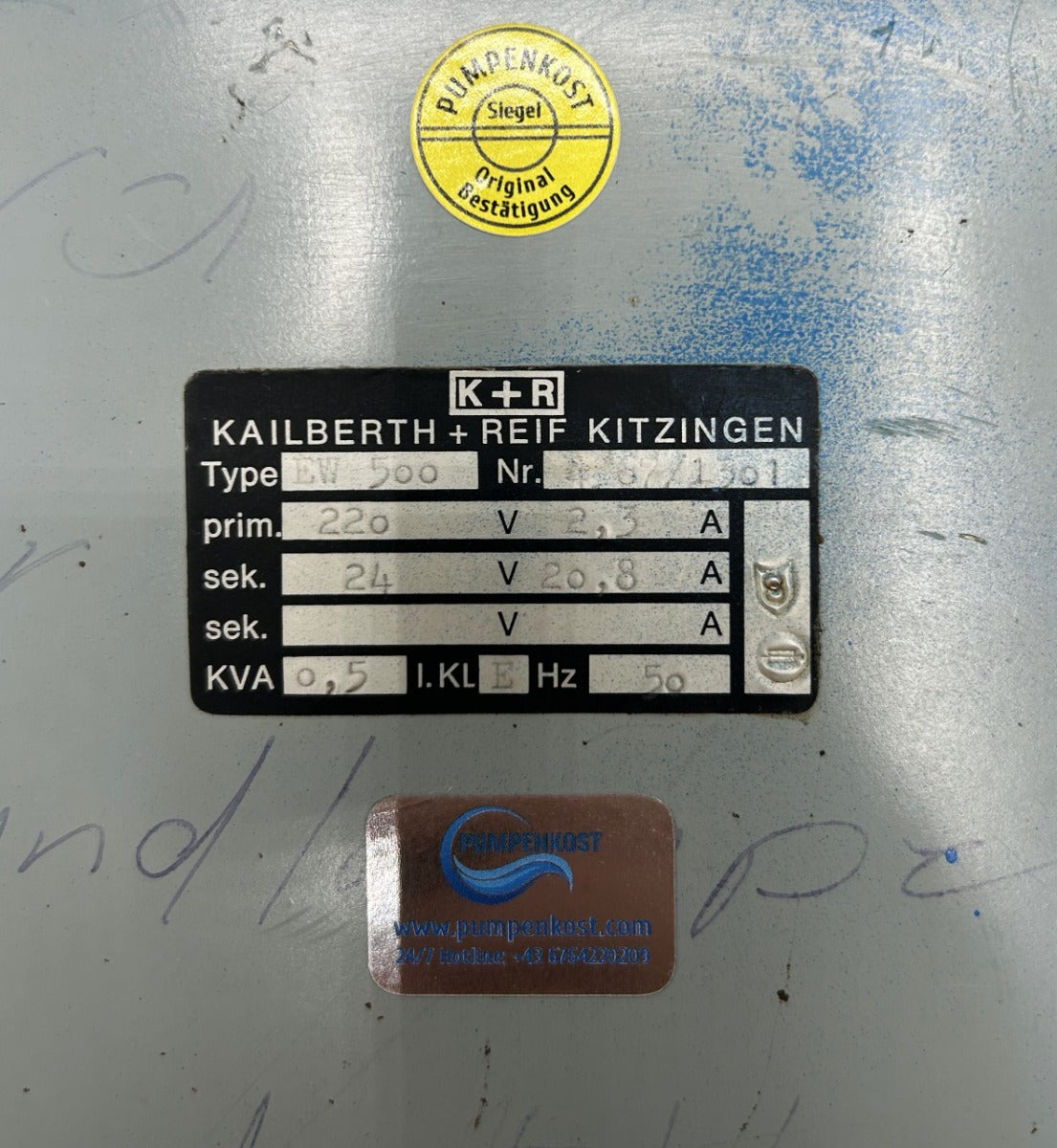K+R Transformator EW 500 Trafo pri.220V sek.24V 20,8A 500VA  T9/1007