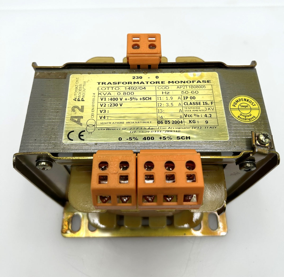 APP Transformator 1492/04 Trafo pri.400 V +/- 5%  sek.230V 800VA  T9/1010
