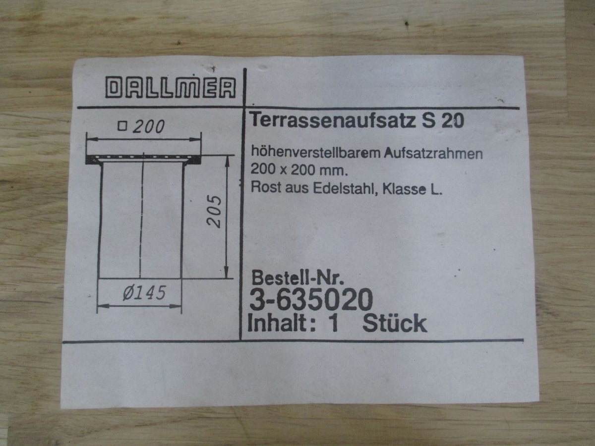 Dallmer Terrassenaufsatz S 20 Nr 3-635020 Edelstahl Rost 200 x 200 mm K17/183