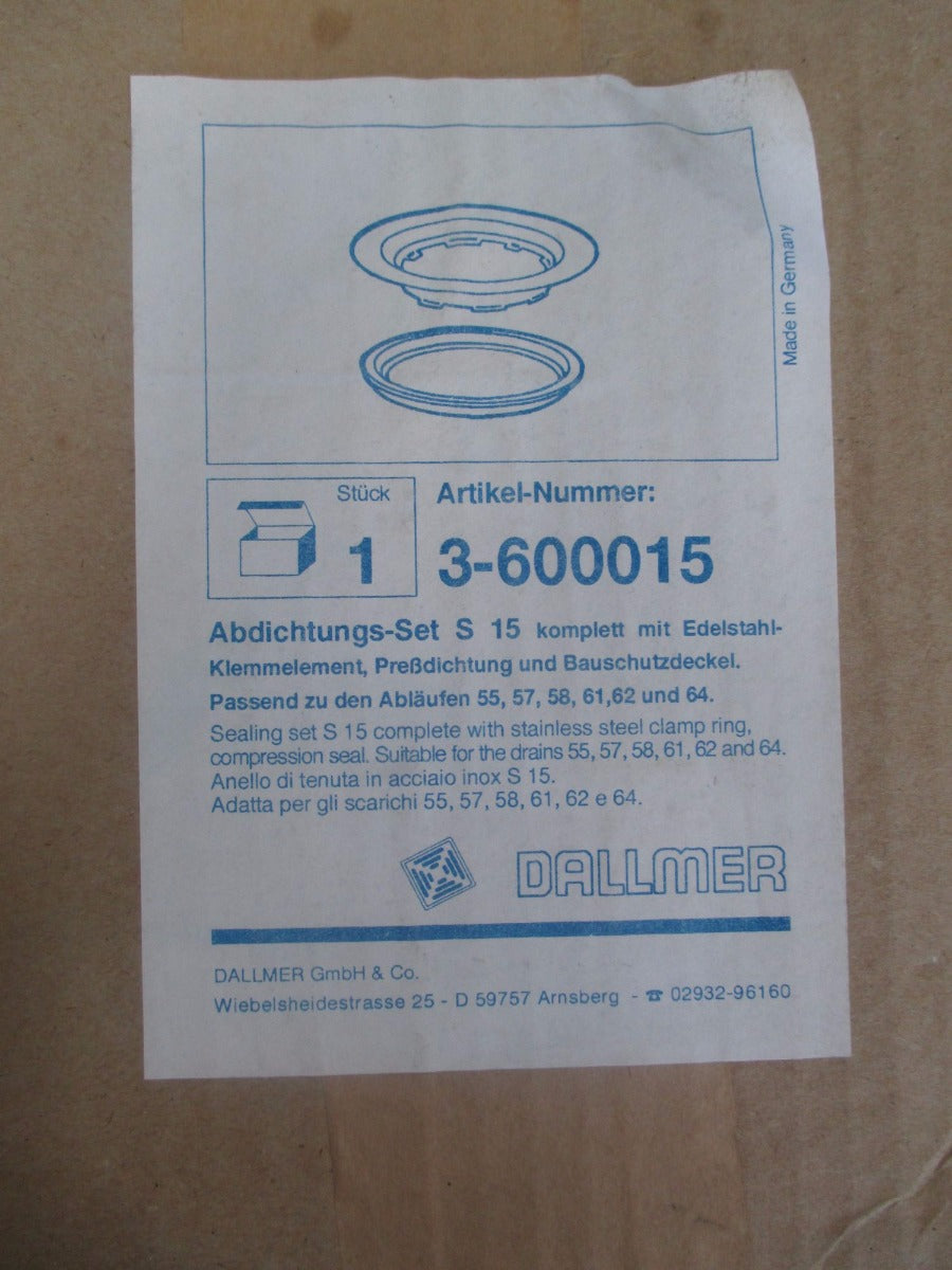 Dallmer Abdichtungsset S 15 mit Edelstahl Klemmelement 3-600015 KOST-EX K17/187