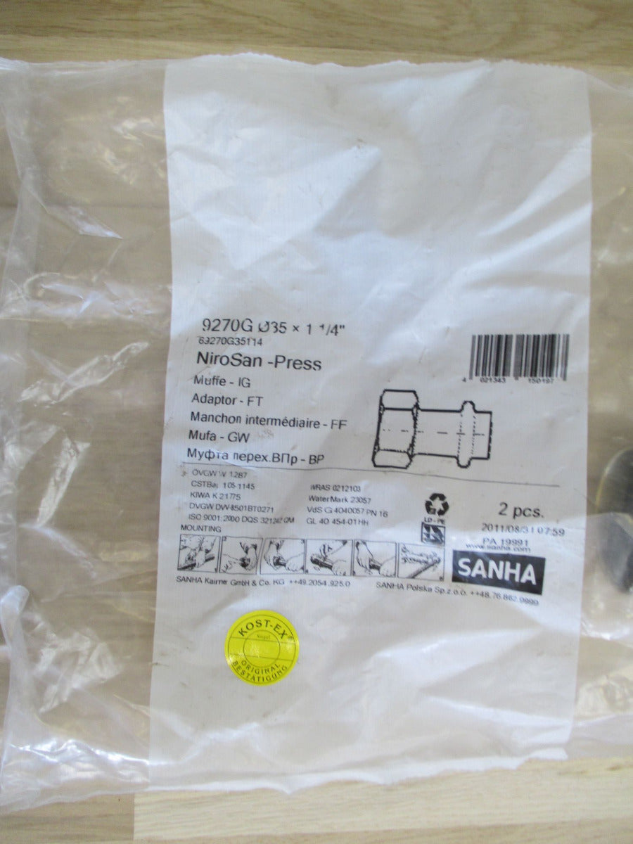 Sanha NiroSan Press Muffe IG 35 x 1 1/4 Zoll Edelstahl Fitting Pumpenkost K17/21