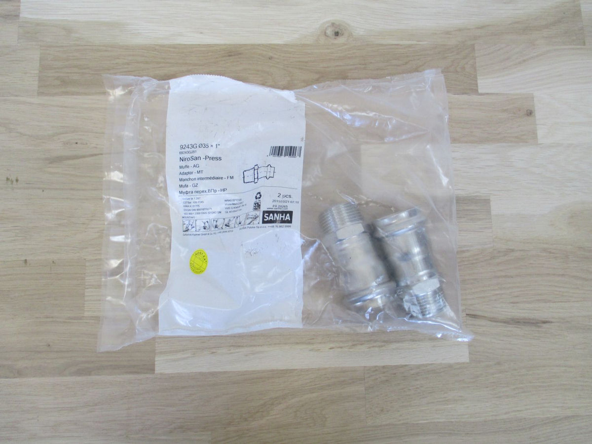 Sanha NiroSan Muffe Press AG 35 x 1 Zoll Übergangsnippel Edelstahl K17/22