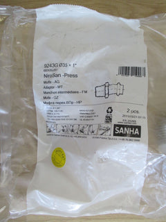Sanha NiroSan Muffe Press AG 35 x 1 Zoll Übergangsnippel Edelstahl K17/22
