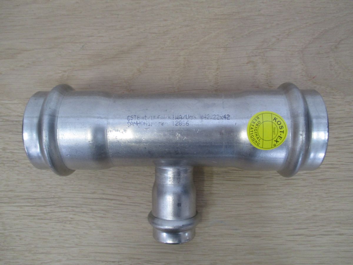 Sanha T - Stück 42 x 22 x 42 mm Edelstahl NiroSan Fitting Press Fitting