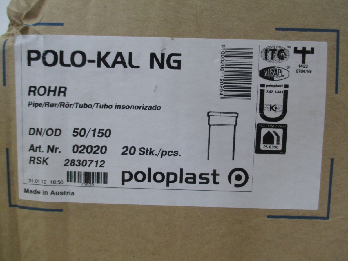Poloplast Rohr Polo-Kal-NG DN 50 / 150 Nr. 02020 PVC Anschluss Rohr K17/770