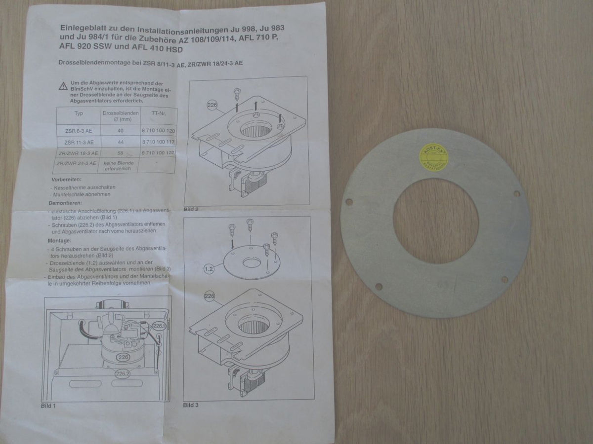    Drosselblende  für Abgasventilator K18/1