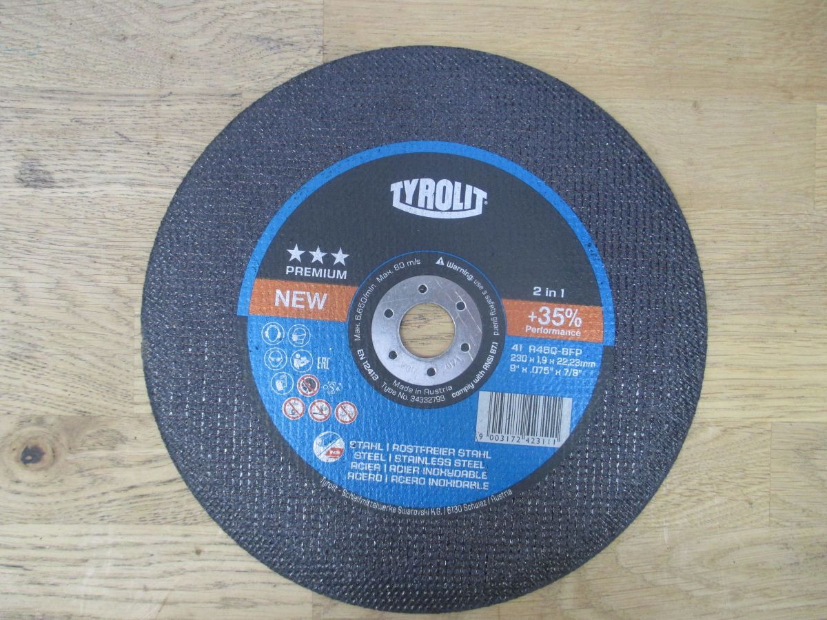 Trennscheibe Tyrolit A46Q Premium 230 x 1,9 x 22,23 mm für Stahl K18/535