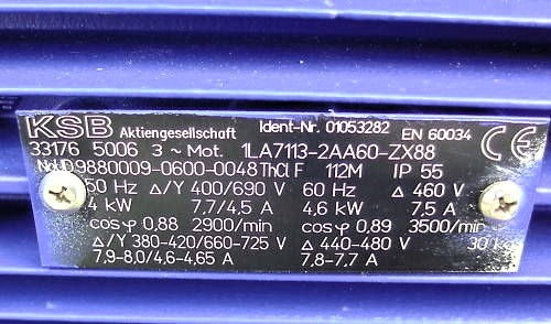 KSB ETACHROM-NC 40-160  3x400V 4 kW Kreiselpumpe P10/205