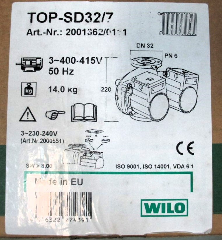 Wilo TOP-SD 32/7  TOP-S 32/7  3x400V Heizungspumpe P10/30