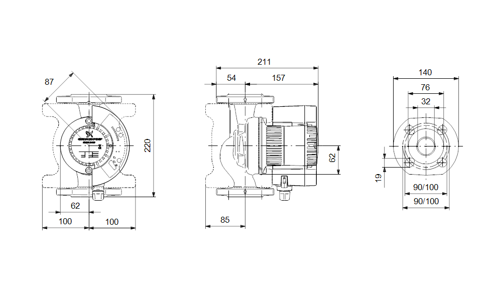 Grundfos Magna 32-100 F Heizungspumpe Energiesparpumpe 220mm P12/566