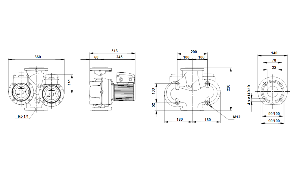 Grundfos UPSD 32-30 F 220mm Heizungspumpe 3x400V Umwälzpumpe Doppelpumpe P14/1036