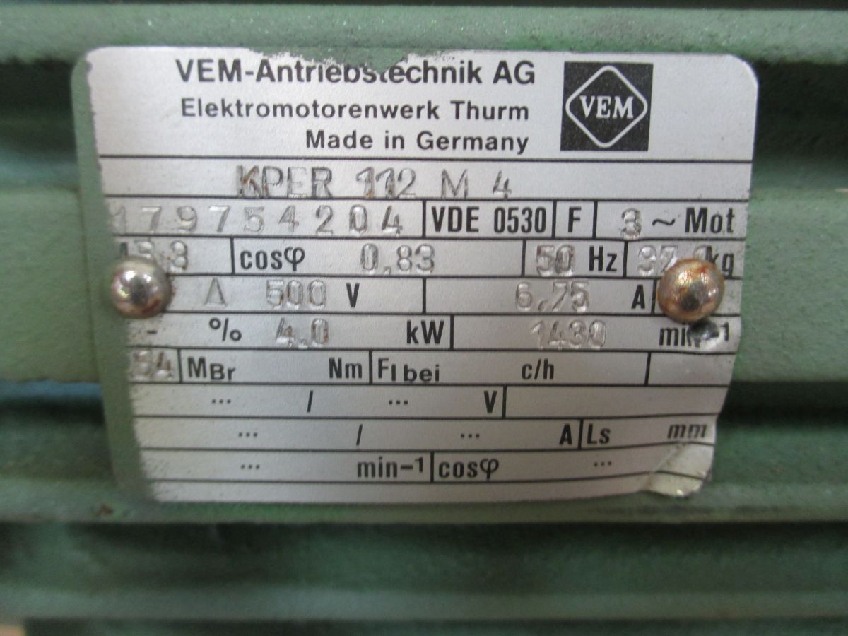 VEM KPER 112 M4 Motor 500V 4 kW Ersatzmotor P14/1043