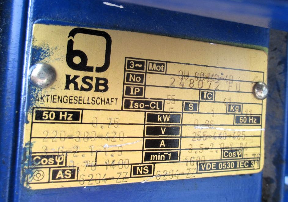 KSB ETANORM - G 50 - 125 G10 Kreiselpumpe 3 x 400V 750W P14/996