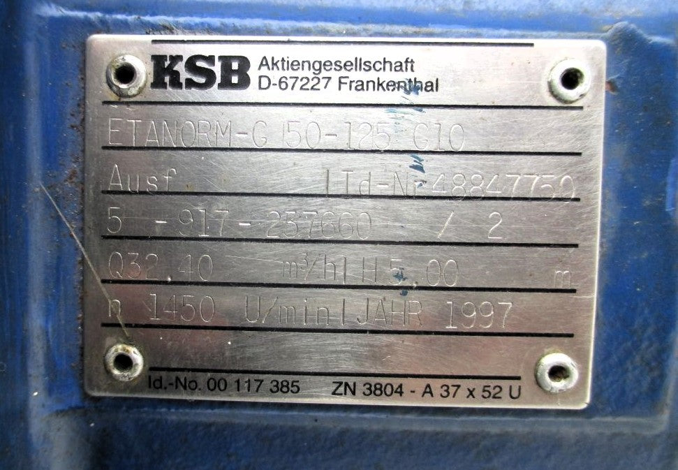 KSB ETANORM - G 50 - 125 G10 Kreiselpumpe 3 x 400V 750W P14/996