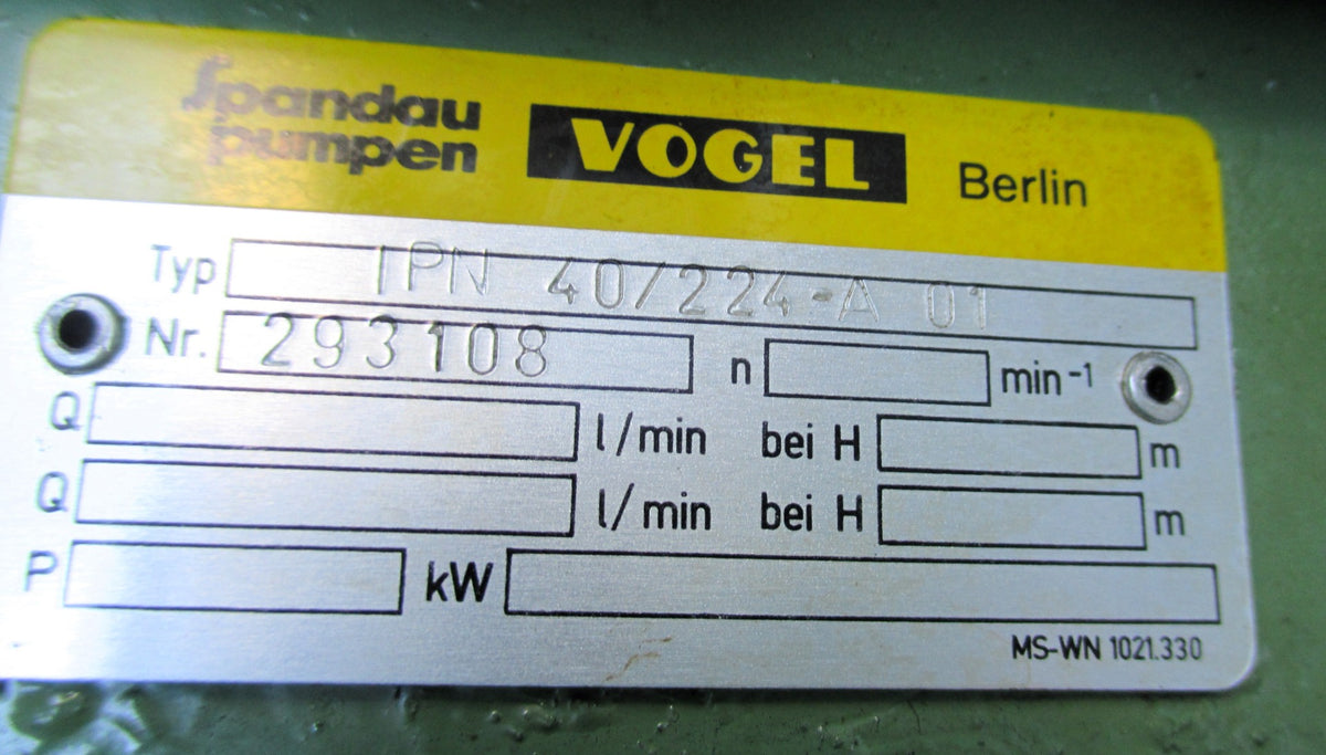 Spandau Vogel Pumpe IPN 40 / 224 - A01  3x500V Kühlpumpe  P15/339
