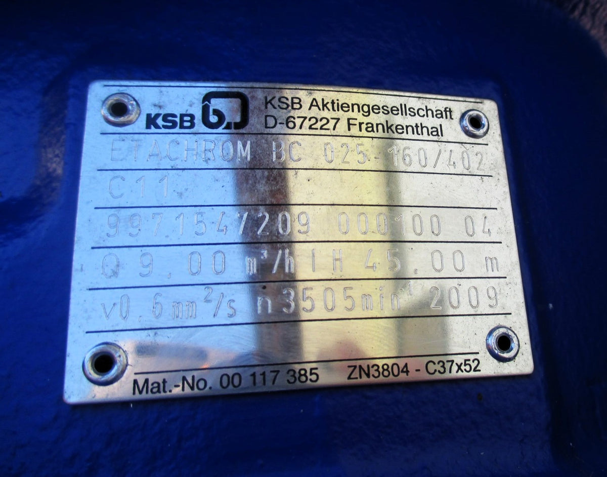 KSB Etachrom BC 025 - 160 / 402 Kreiselpumpe 3x440V Edelstahl P15/430