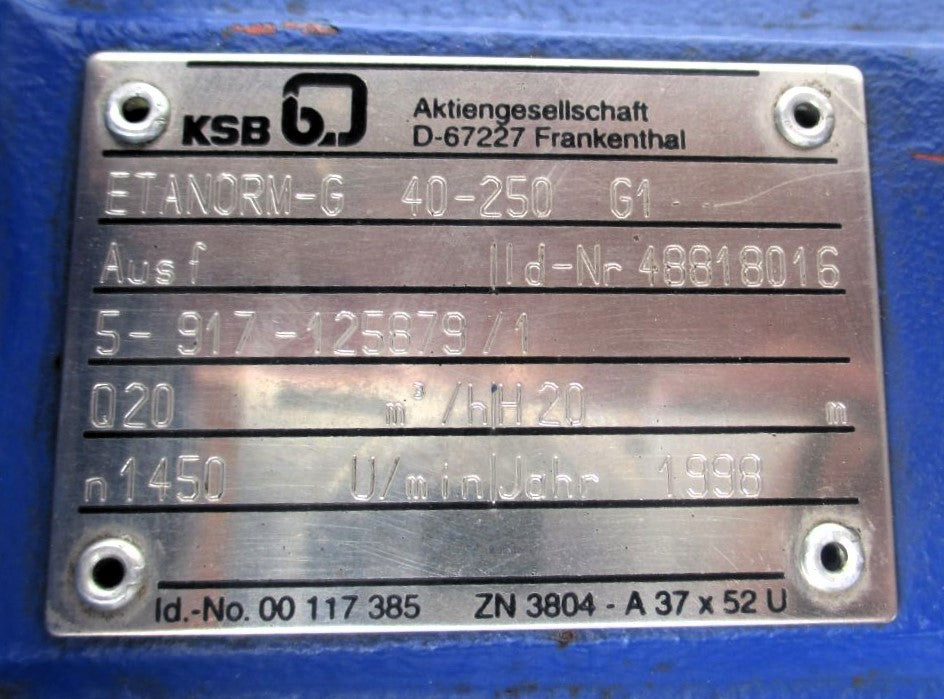 KSB ETANORM-G 40 - 250 G1 Kreiselpumpe 48818016 P15/502 