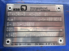 KSB ETANORM-G 40 - 250 G1 Kreiselpumpe 48818016 P15/502 