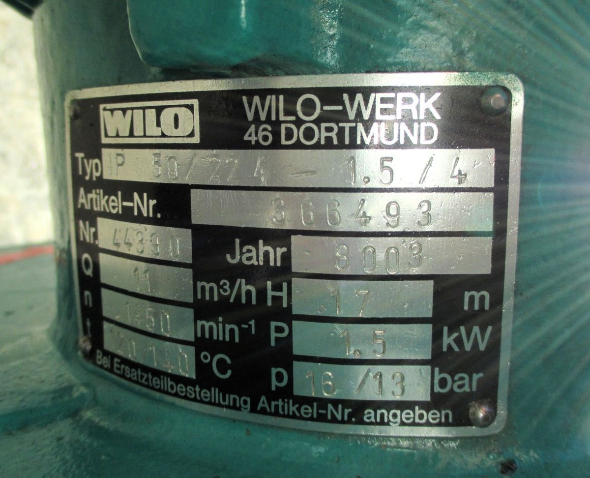 Wilo IP 50/224-1,5/4 Inlinepumpe Heizungspumpe 3x400V P16/446 