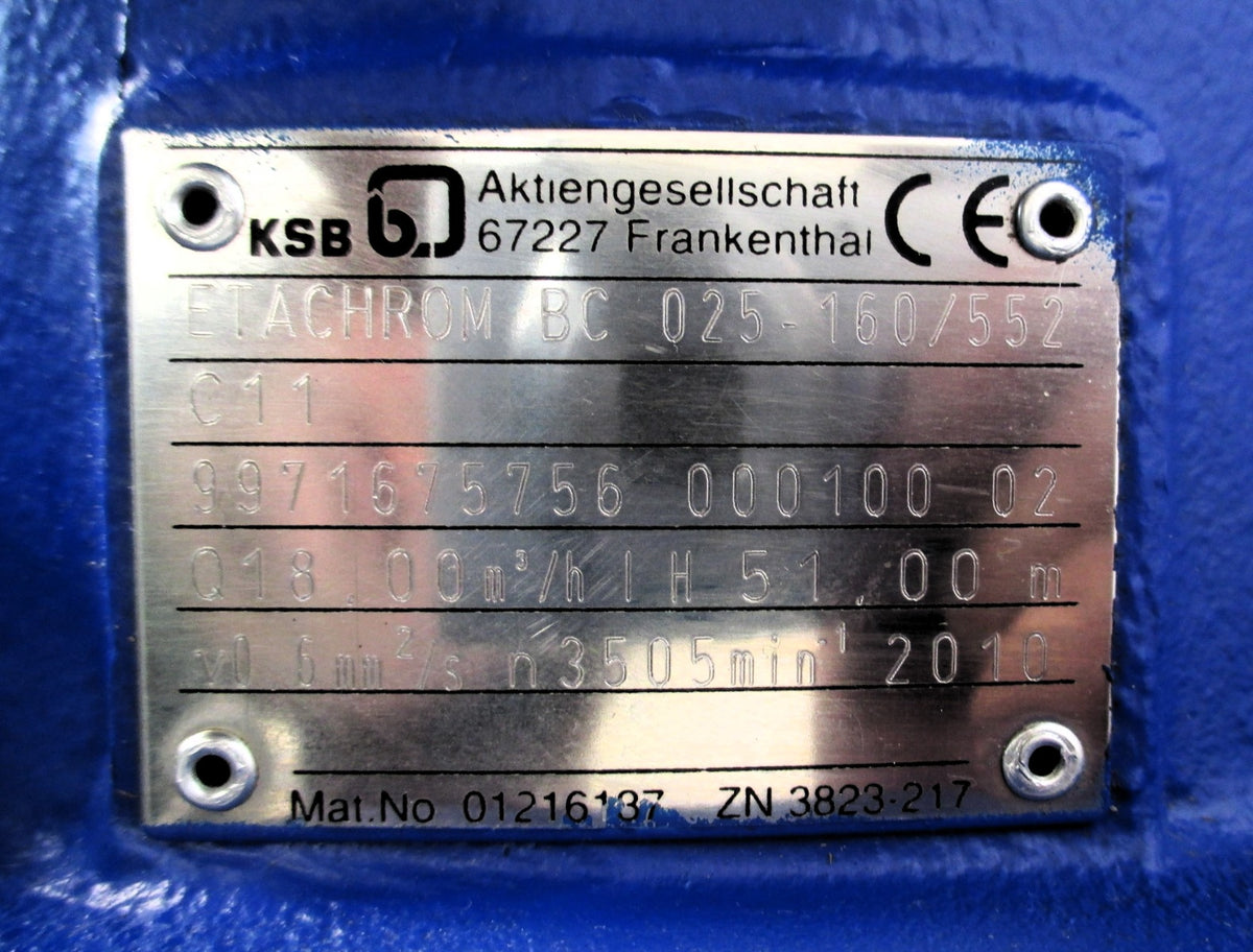 KSB Etachrom BC 025-160/552 Kreiselpumpe 3x690V Edelstahl P16/55 