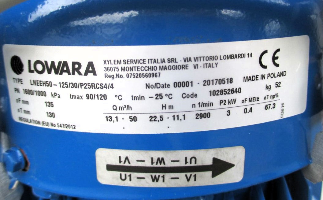 Lowara LNEEH 50-125/30 / P25 RC S4/4 Inlinepumpe 3kW 3x400V P21/40