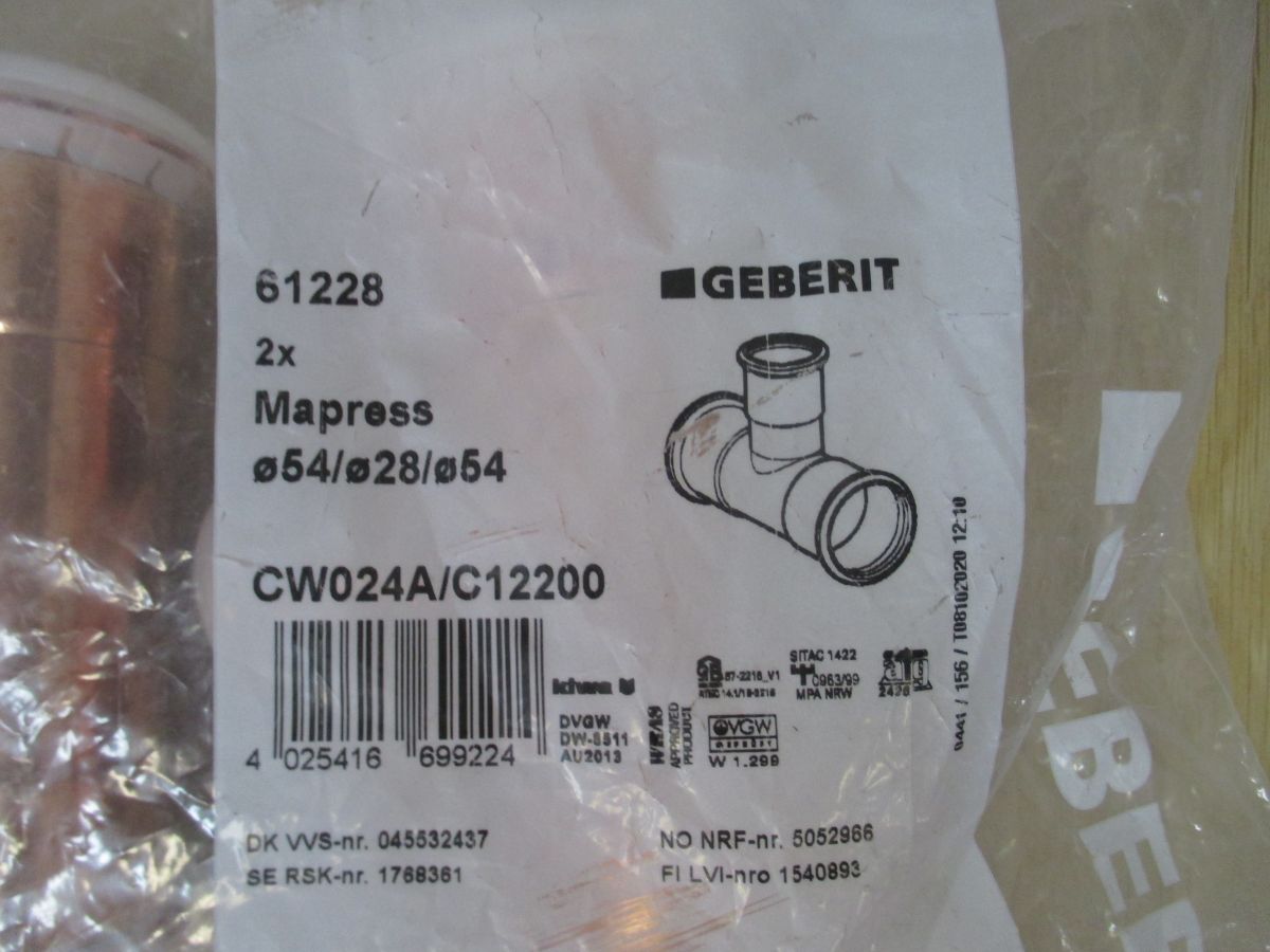Geberit Kupfer Mapress T-Stück 54x28x54 mm Set (2 Stk.)  S12/340