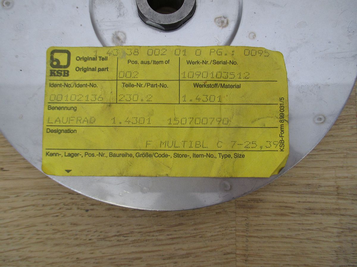 KSB Pumpen Laufrad 150700790 – Edelstahl Ersatzteil 1.4301 für Thermoölpumpe, Ø 155 mm S13/385