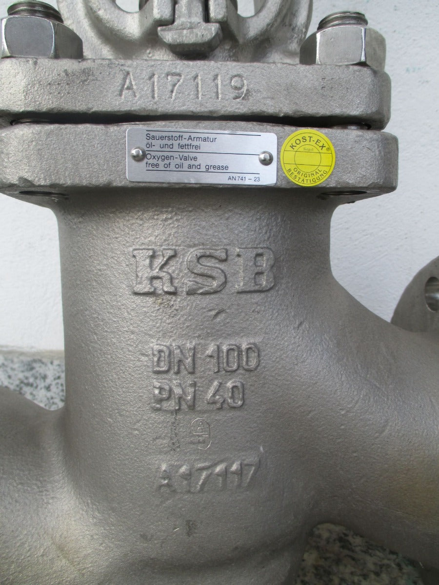 KSB Absperrschieber DN100 PN40 Edelstahl Sauerstoff Oxygen Ventil S16/357 