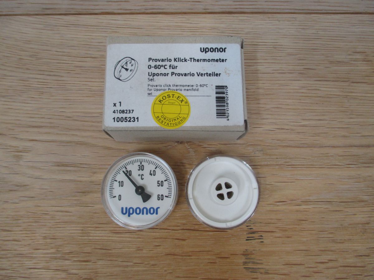 Uponor Provario Klick-Thermometer 0-60°C Verteiler Absperrhahn Pumpenkost S17/60