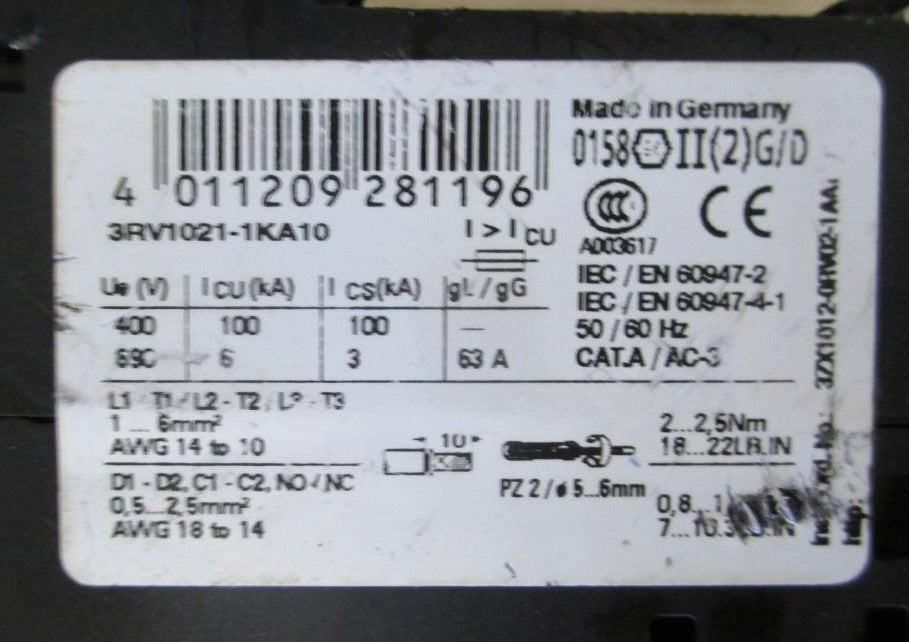 Siemens Leistungsschalter RV1021-1KA10 Motorschutzschalter Sirius S23/8