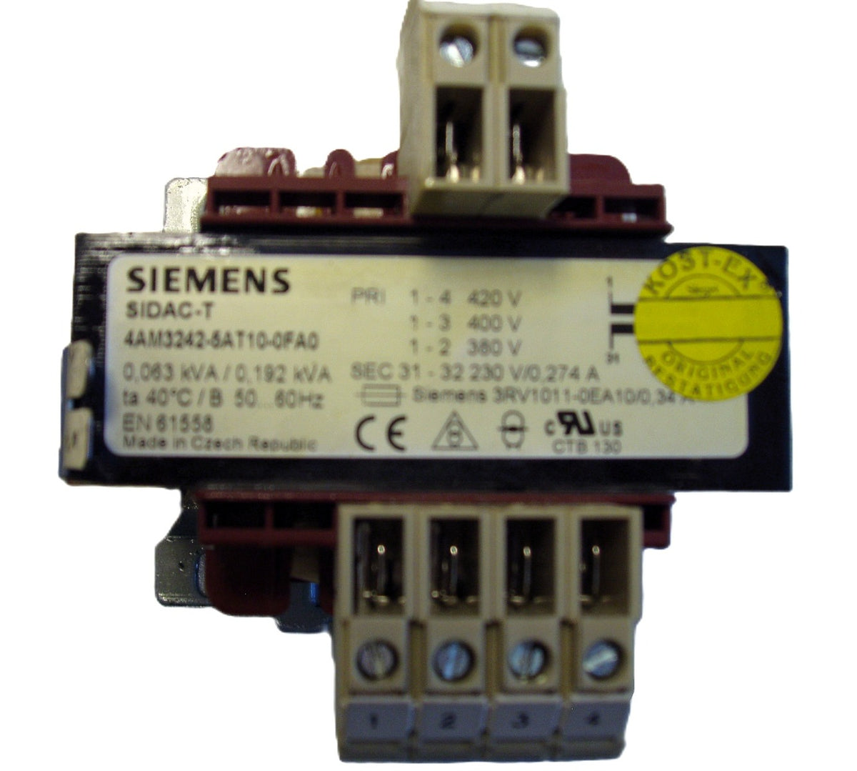 Siemens SIDAC-T 4AM3242-5AT10-0FAO pri 420 400 380V sec 230V 63VA Trafo T10/8