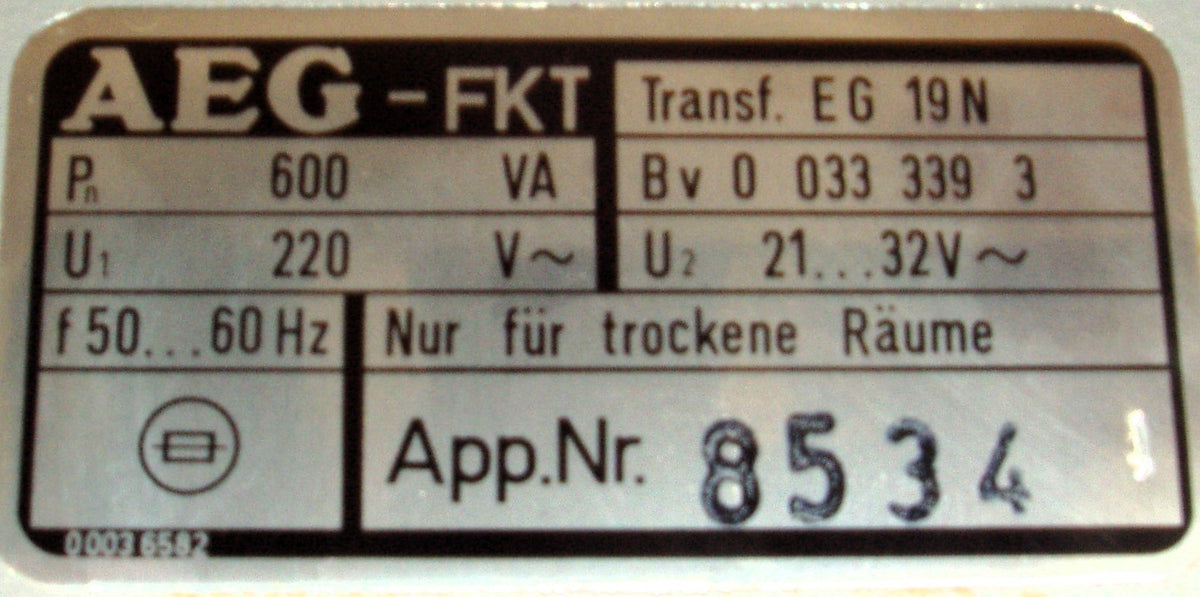  AEG EG 19N Transformator Trafo  pri. 220V sec. 21-32V  600 VA  T10/79