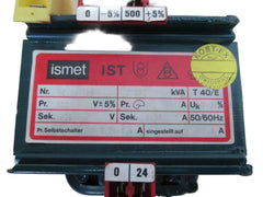 Trafo Ismet IST Nr. 90/069766 pri 500 +-5% sek 24 V 4,17A 100 VA KOST-EX T11/46