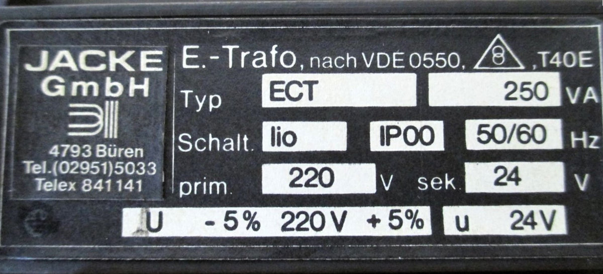 Jacke ECT pri 220V AC ± 5% sek 24V 250VA Trafo T9/620