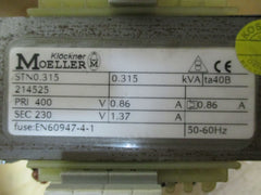 Trafo Klöckner Moeller 214525 pri 400 V sec 230 V 0,315 kVA KOST-EX T9/759 