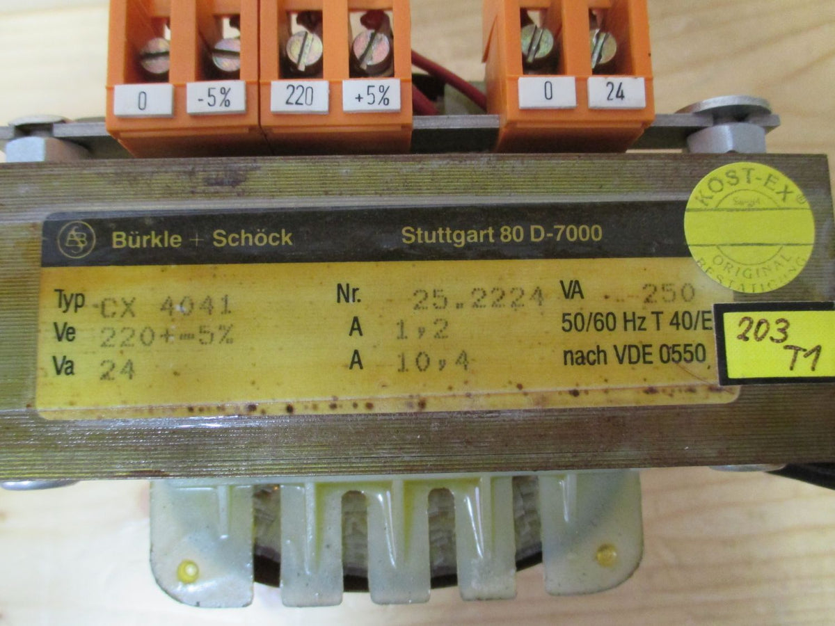 Trafo Bürkle CX 4041 pri 220 V AC ± 5% sek 24 V 10,4 A 250 VA KOST-EX T9/764