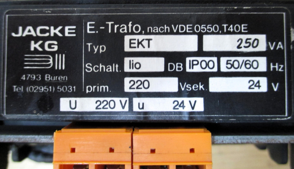 Jacke EKT  Trafo  pri. 220V  sek. 24V  250VA  T9/813